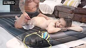 Rose carter gives a sensual massage with her wet body.