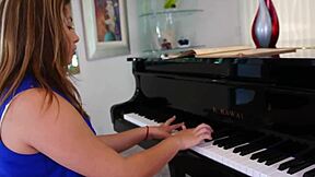 Mature lesbian cougar piano teacher seduces with curvy charm and hairy secrets