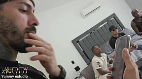 Madison Stil cheats with friends, gets caught, joins intense DP gang bang. Her husband jumps in for cum on face action.