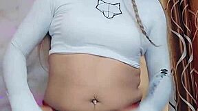 Transsexual White Beauty Strokes Hard Cock with Passion