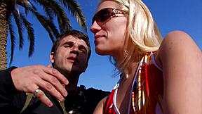 Bridgette passionately rides cock in her ass during intense threesome