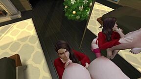 christmas morning fuck session with shemale and lesbian