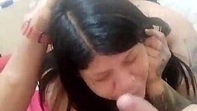 I suck my hermanastro’s cock and he finishes in my mouth, making me swallow