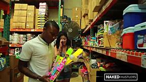 that curly haired latina college girl is sucking black dick in public!