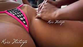 I wore bikini stuffed in pussy, masseuse got excited topless