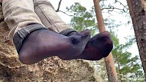 Beautiful Nylon Feet In Jeans Outdoor Compilation