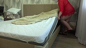 home camera watches a mature housewife with a big ass chubby milf changes bed sheets and masturbates hairy pussy pawg in homemade fat curvy mature plump orgasm masturbation bed