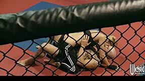 jessica drake wrestles her trainer to the ground for rough-sex