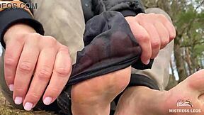 Beautiful Nylon Feet In Jeans Outdoor Compilation