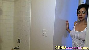 Busty Babe Feels Intense Pleasure Tugging Monster Cock In CFNM