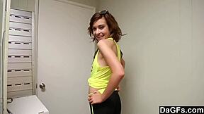 Cute brunette teen rides a hard cock with small tits in amateur hardcore