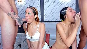 Great sex with two beautiful hotties and they fuck their rough throat