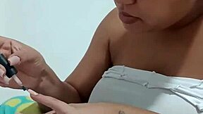 I masturbate while my wife gets her nails done in close up