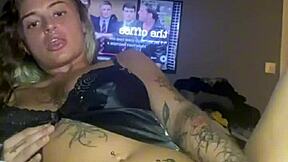 slutty goth fingers her huge tits after college