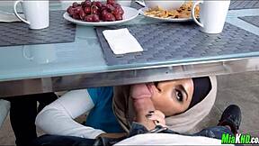 Mia Khalifa Hijab Tag Team with Mommy Glasses 3some Arab Big Tits Group Blowjob Fake Tits Interracial Tits