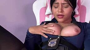 Latina In Military Costume Masturbates, Begging To Cover Her Natural Tits With Cum