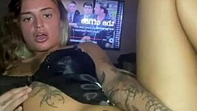 slutty goth fingers her huge tits after college