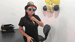 The Hot Office Worker Prepares An Anal Plug To Play With Her Horny Buttocks