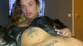 slutty goth fingers her huge tits after college