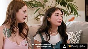 hey, look at these stepsisters sharing their stepmom in a hot lesbian foursome