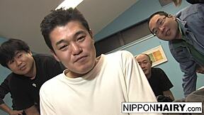 Harajuku Hottie Gets Gangbanged by Group in Hairy Japanese Pussy Scene
