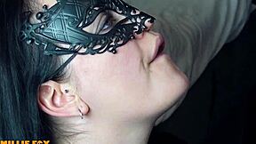 amateur milf millie fox swallows huge cum load after intense blowjob, contrasting her housewife look