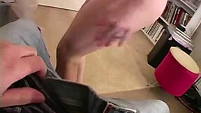 Sweet blonde slut gives handjob closeup backstage.