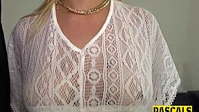 Bound blindfolded MILF asks 'whip me harder?' during fingering masturbation