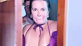 Two guys for naughty mature aunt