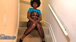 Intense sloppy staircase blowjob