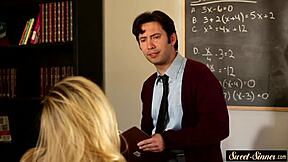 Teen beauty rides stepbrother's hard cock.