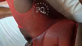 stepmom asks, 'want to lick my pussy?' in lesbian threesome with strapon.