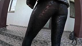 i got a lot of cum on my shiny down-jacket from the gardener after taboo licking