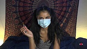 She removes her hospital mask to suck cock in this fetish roleplay