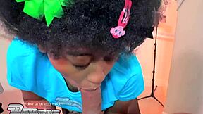 Intense sloppy staircase blowjob