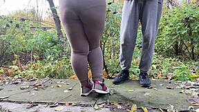 Curvy Milf in Leggings Pisses Outdoors Next to Me - So Kinky