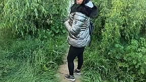 i got a lot of cum on my shiny down-jacket from the gardener after taboo licking