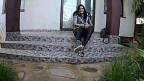 i got a lot of cum on my shiny down-jacket from the gardener after taboo licking