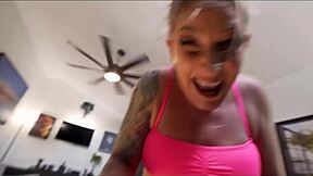 Wrestling with my naked stepmom in the bedroom goes too far with dirty talk and teasing!