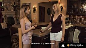 Aroused Petite Brunette Wants Hot Stepmom After Party Night