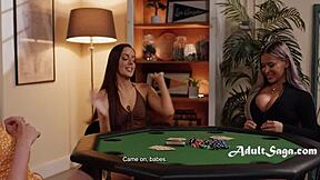 Housewife MILF Licks Wet Pussy in Lesbian Poker Game After Husband Sleeps