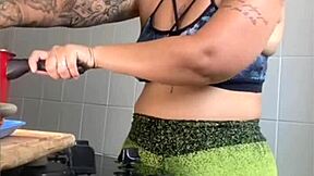 Married woman records cooking videos to flash swollen pussy