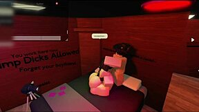Cute whore gets rough doggystyle sex with friend in roblox studio, ending in cumshot