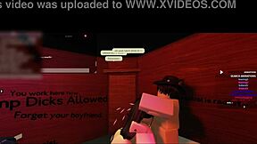 Cute whore gets rough doggystyle sex with friend in roblox studio, ending in cumshot