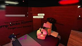 Cute whore gets rough doggystyle sex with friend in roblox studio, ending in cumshot