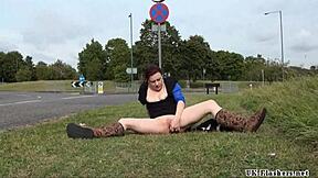 Isabel Dean Toys Shaved Pussy in Public