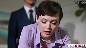 small secretary shyly kissed by new boss at work