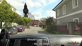 Brunette babe fucks stranger in taxi