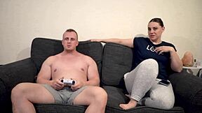 Stepsister distracts stepbrother from video games with fun tricks