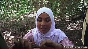 Sexy brunette teen undresses for outdoor threesome